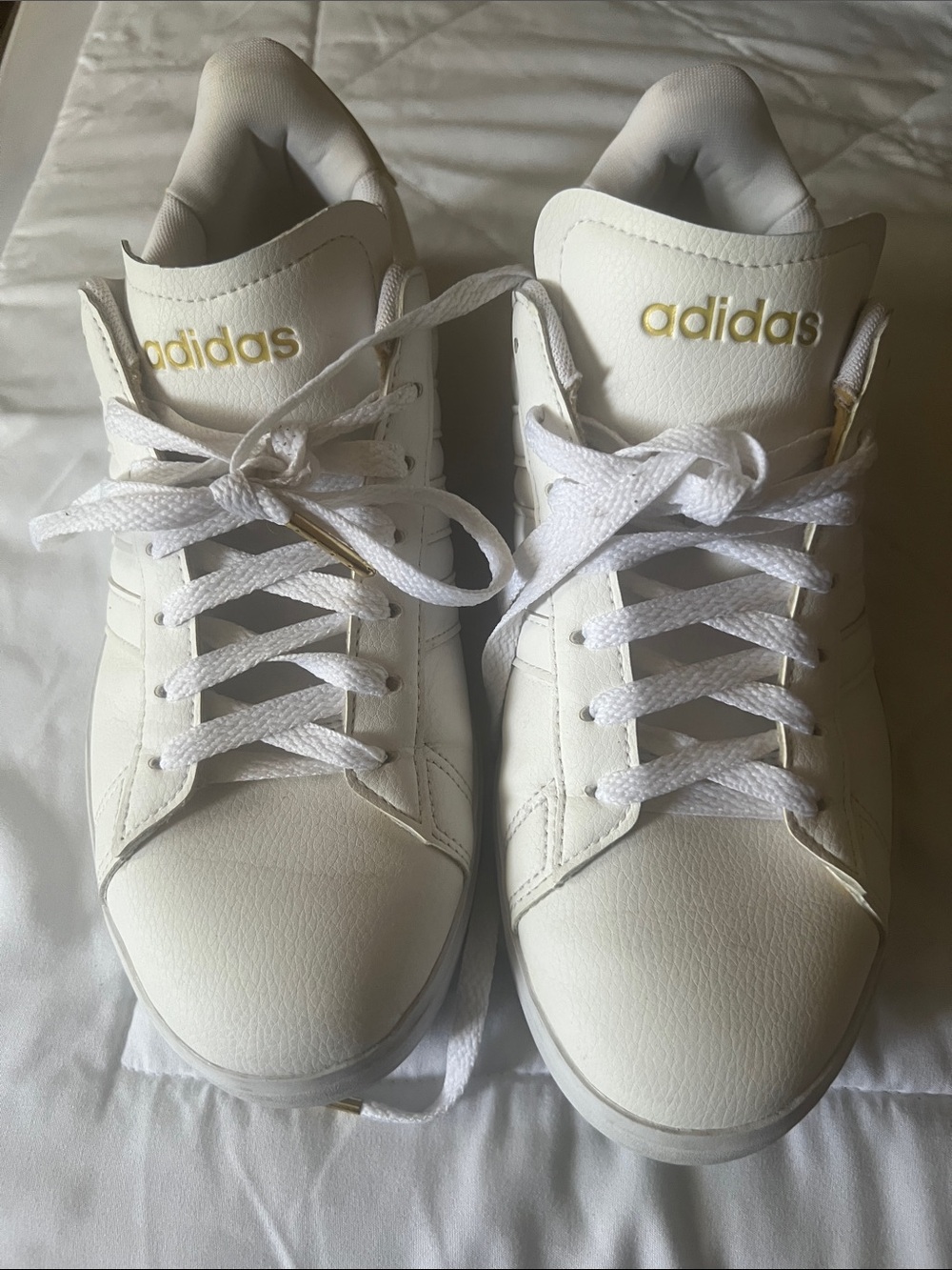 adidas White Leather Women’s Sneakers with Gold Logo